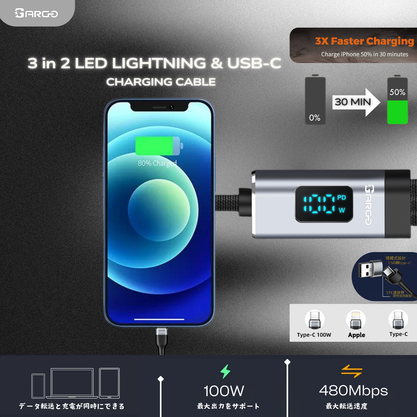 ARGO-LC23 3-in-2 Charging Cable