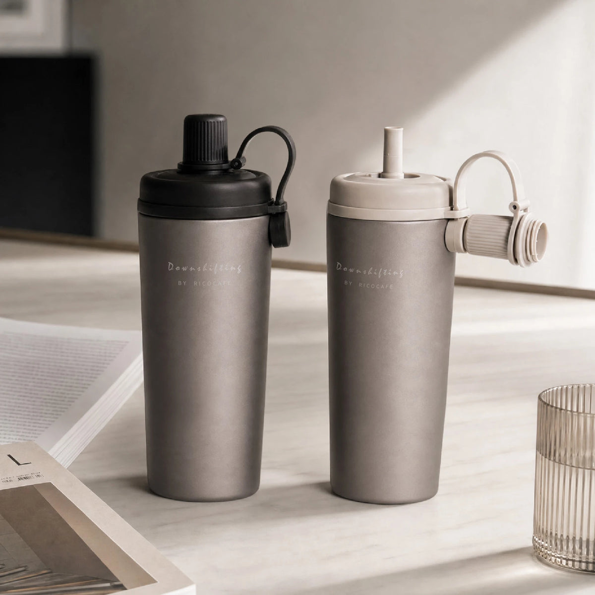 RICOCAFE Ti COOLID 鈦酷力杯 800ml 純鈦保溫吸管杯|純鈦杯身 × 超輕量 × 不殘味不染色 × 磁吸吸管上蓋 × QQ 提把|為風味而生的手搖飲隨行環保杯