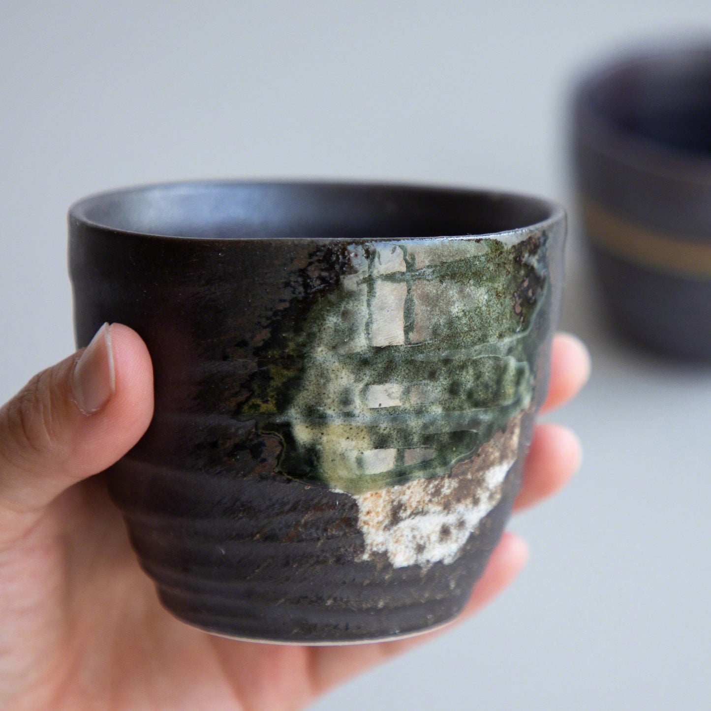 日本Asayu 【金屬暗啡色 2件裝】手繪釉面陶瓷茶杯套裝 | 日式美學 | 職人手作