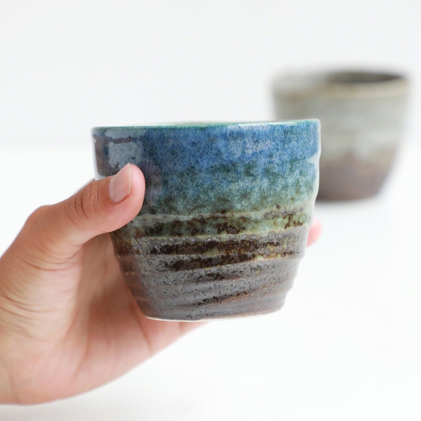 日本Asayu 【藍白色 2件裝】手繪釉面陶瓷茶杯套裝 | 日式美學 | 職人手作