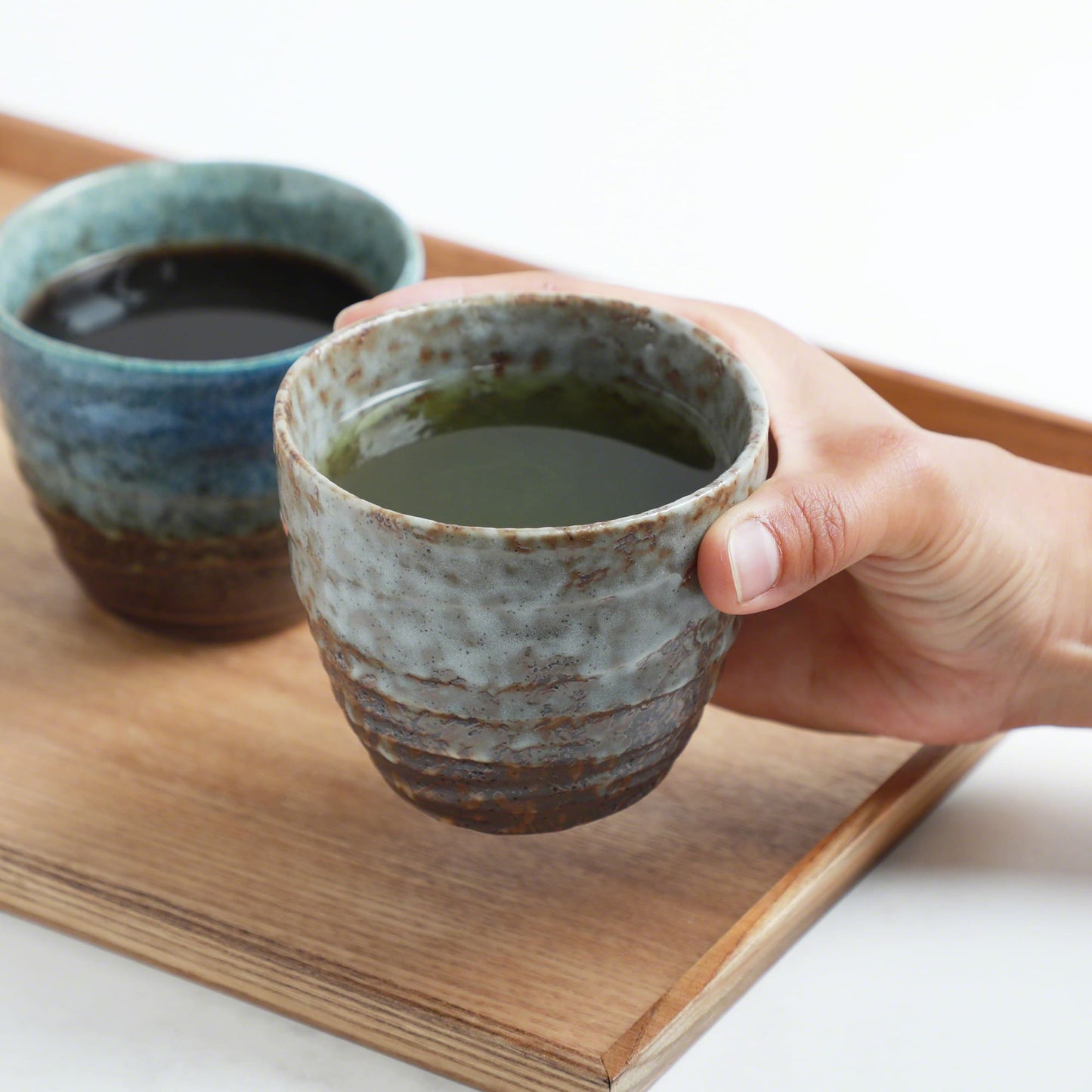 日本Asayu 【藍白色 2件裝】手繪釉面陶瓷茶杯套裝 | 日式美學 | 職人手作