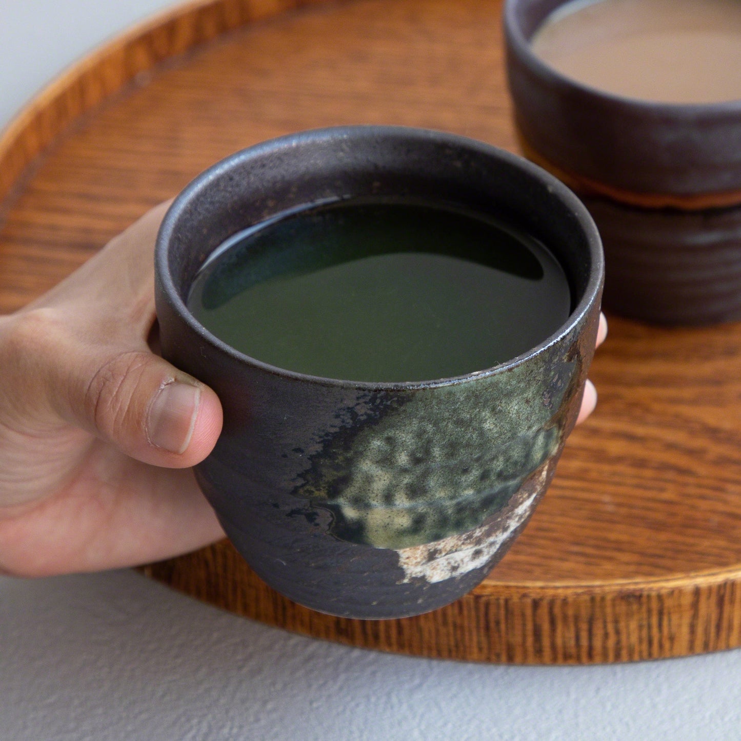 日本Asayu 【金屬暗啡色 2件裝】手繪釉面陶瓷茶杯套裝 | 日式美學 | 職人手作