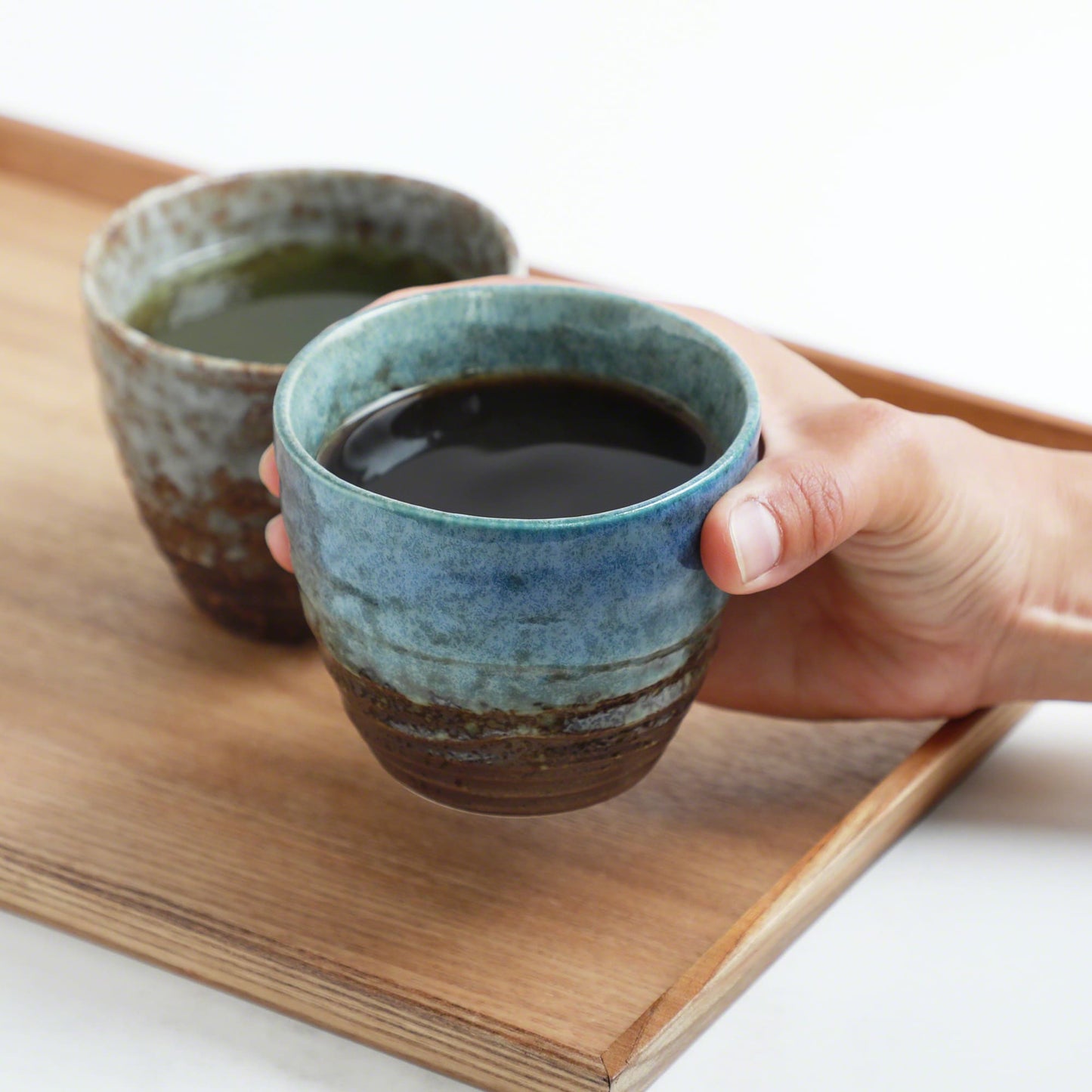 日本Asayu 【藍白色 2件裝】手繪釉面陶瓷茶杯套裝 | 日式美學 | 職人手作