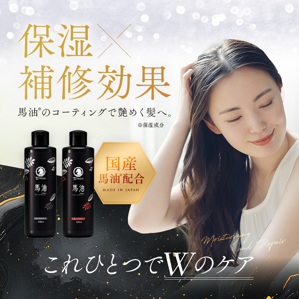 Aimedia PROSIA 日本製馬油染色洗髮露 220ml｜漸進白髮上色・自然黑／深棕