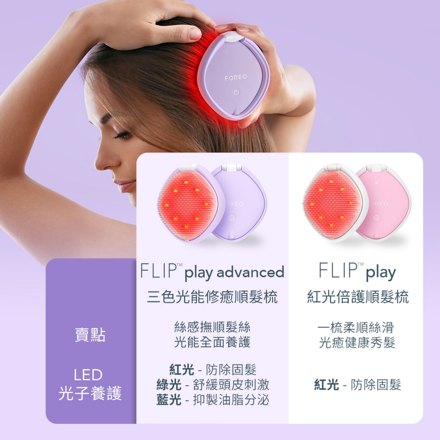 FOREO FLIP™ play advanced LED彩光順髮梳｜順髮＋護髮一步到位