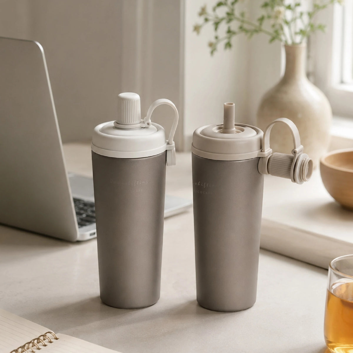 RICOCAFE Ti COOLID 鈦酷力杯 800ml 純鈦保溫吸管杯｜純鈦杯身 × 超輕量 × 不殘味不染色 × 磁吸吸管上蓋 × QQ 提把｜為風味而生的手搖飲隨行環保杯