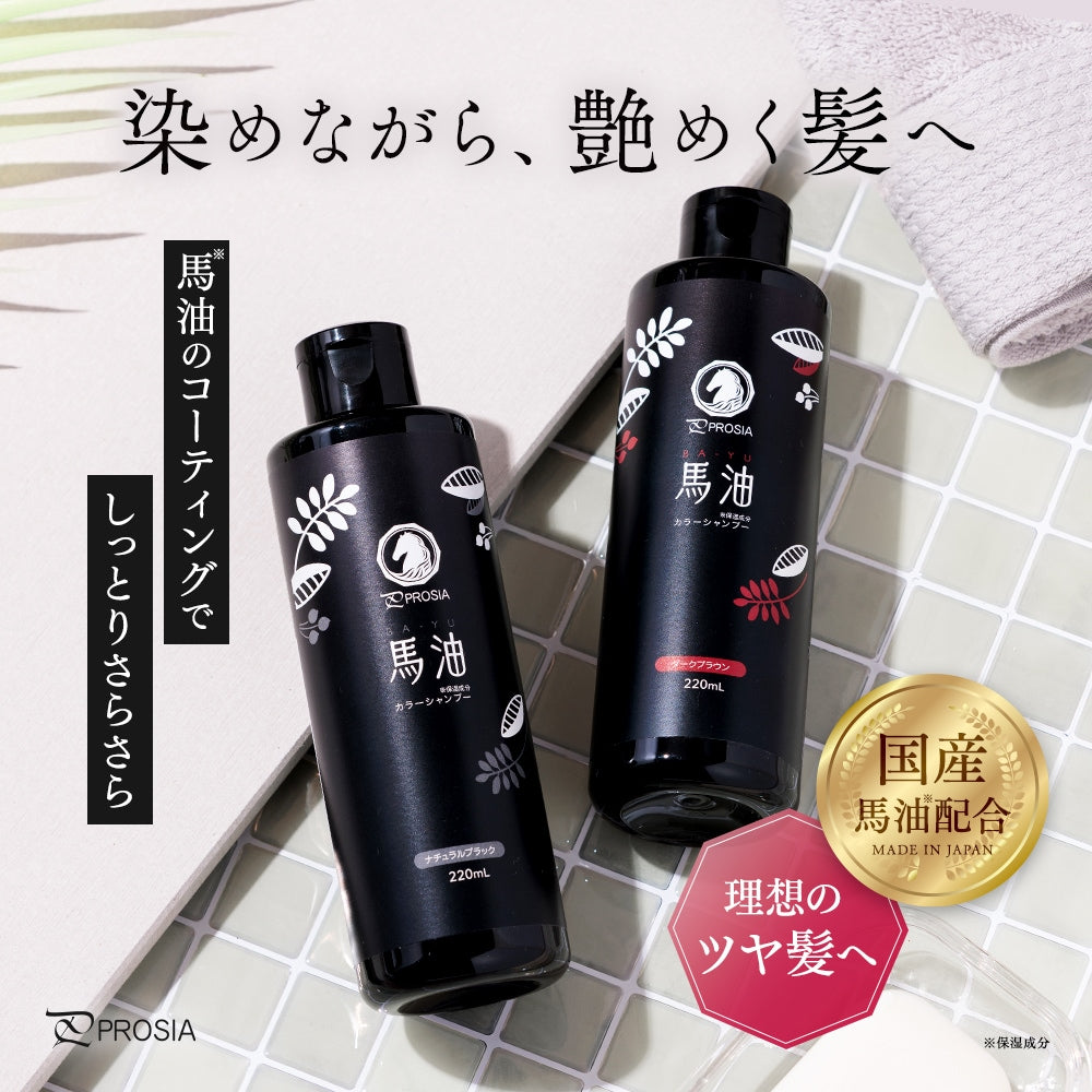 Aimedia PROSIA 日本製馬油染色洗髮露 220ml｜漸進白髮上色・自然黑／深棕