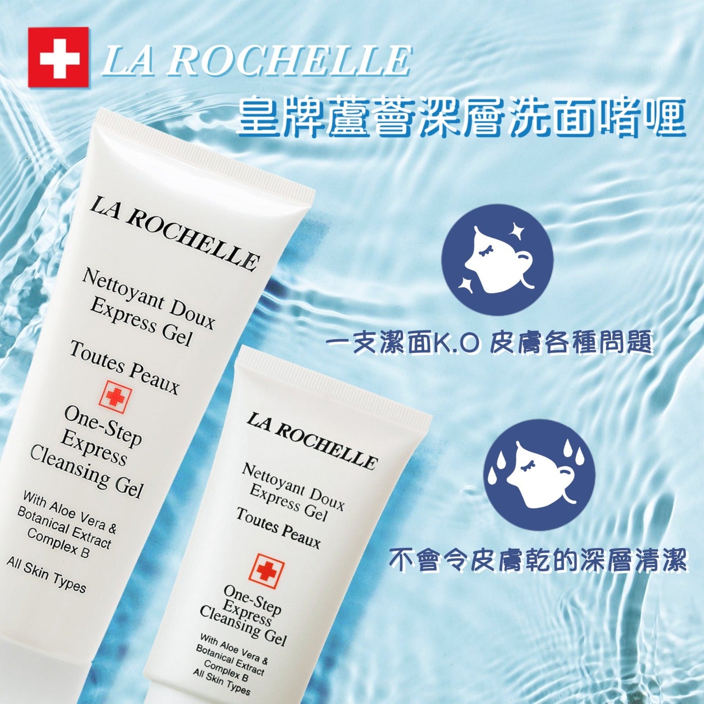 【經典組合】LA ROCHELLE  歌麗姬寶 皇牌蘆薈深層洗面啫喱 LA ROCHELLE ONE STEP EXPRESS CLEANSING GEL NEW FORMULA (ALOE VERA, BOTANICAL EXTRACT , COMPLEX B)  250ml