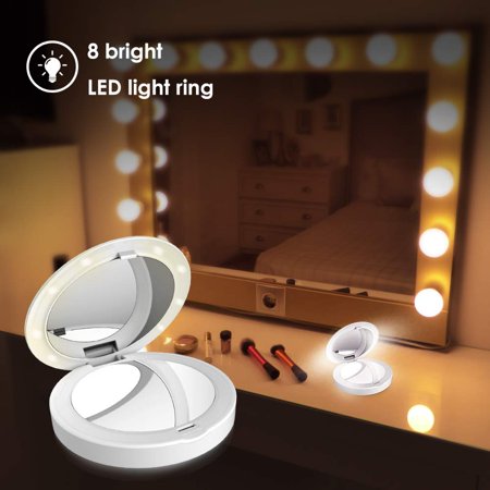 LED 化妝鏡連 3000mAh 外置充電器｜高亮 LED 補光 + 1X/2X 雙鏡面 + 2A 快充移動電源三合一 · 雙面 USB 充電線 · 化妝補光 + 隨時為手機補電 | LED Power Bank Mirror
