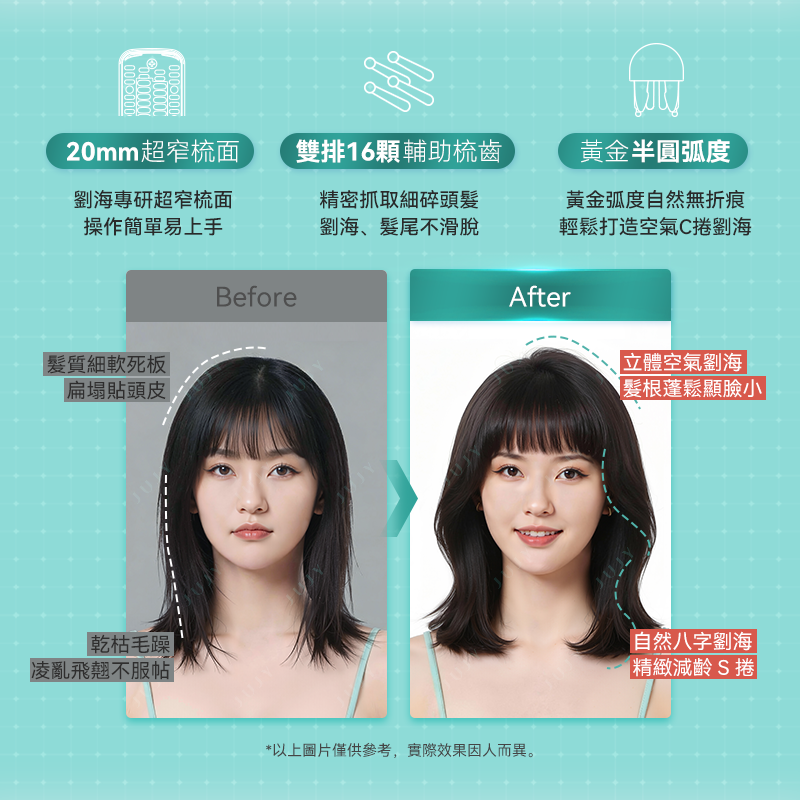 JUJY 無線迷你折疊造型梳｜劉海髮尾整理・三檔恆溫・160g輕巧便攜