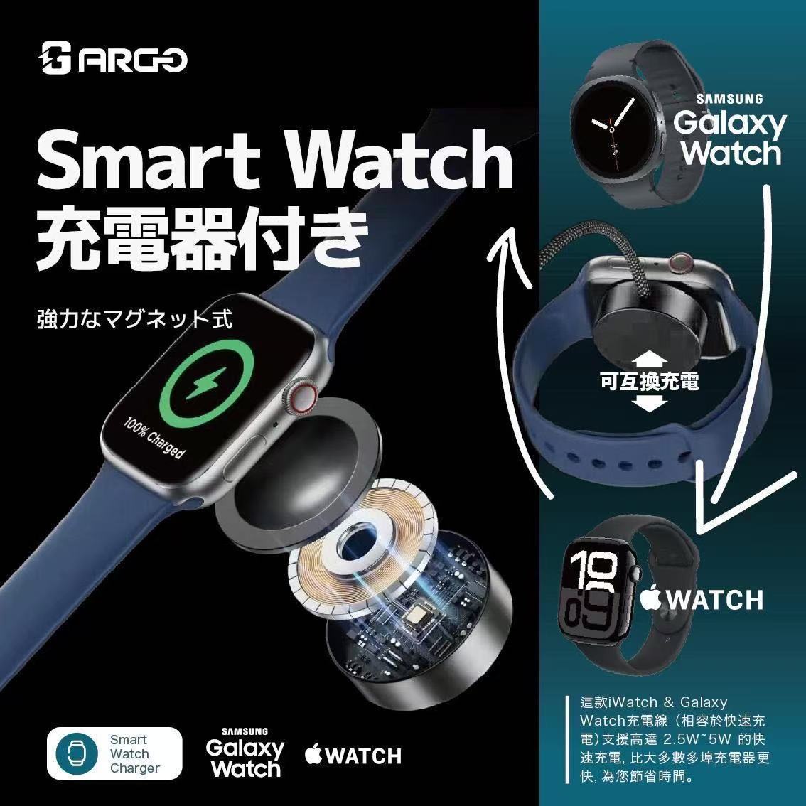 ARGO WC23 3-in-2 Watch Charging Cable