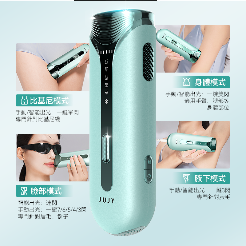 JUJY PRO 2.0 雙燈管藍寶石冰感 IPL 家用脫毛儀｜極速連閃・4模式5檔能量