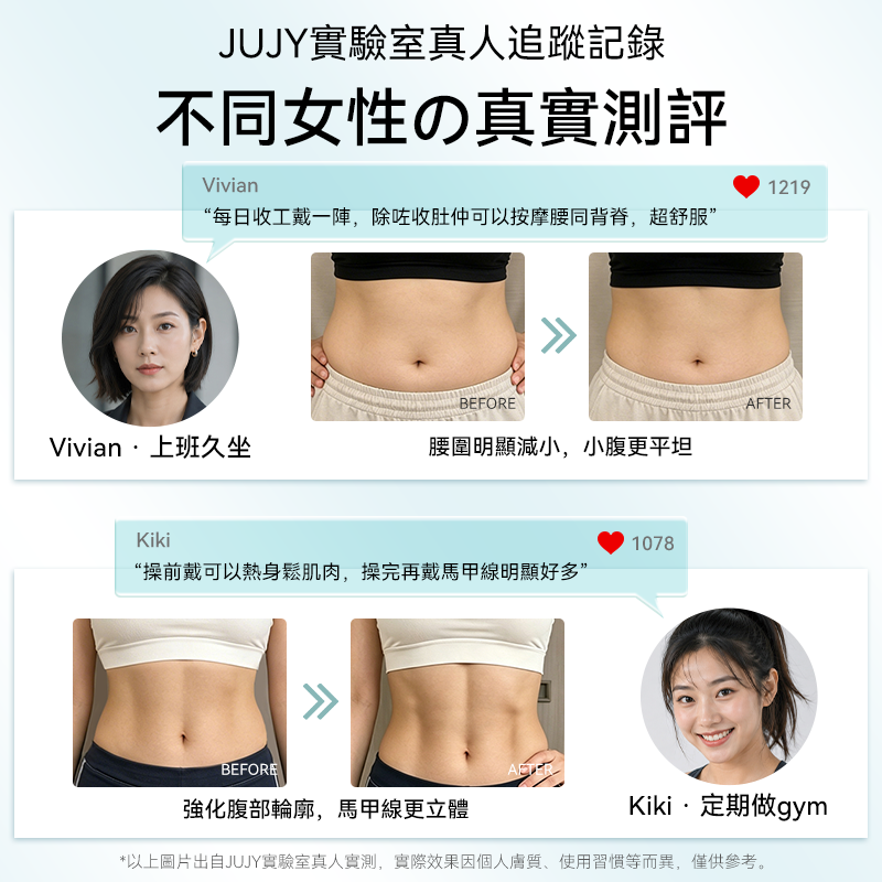 JUJY 無線穿戴式 EMS 塑形腰帶｜長短雙帶・遠紅外熱敷・630nm紅光