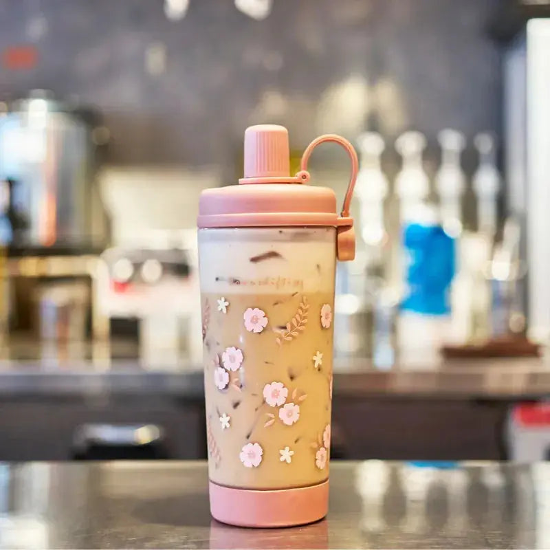 台灣Ricocafe 咖啡保溫杯暖壺  900ml TRITAN 四季花語透明杯 PriseMall