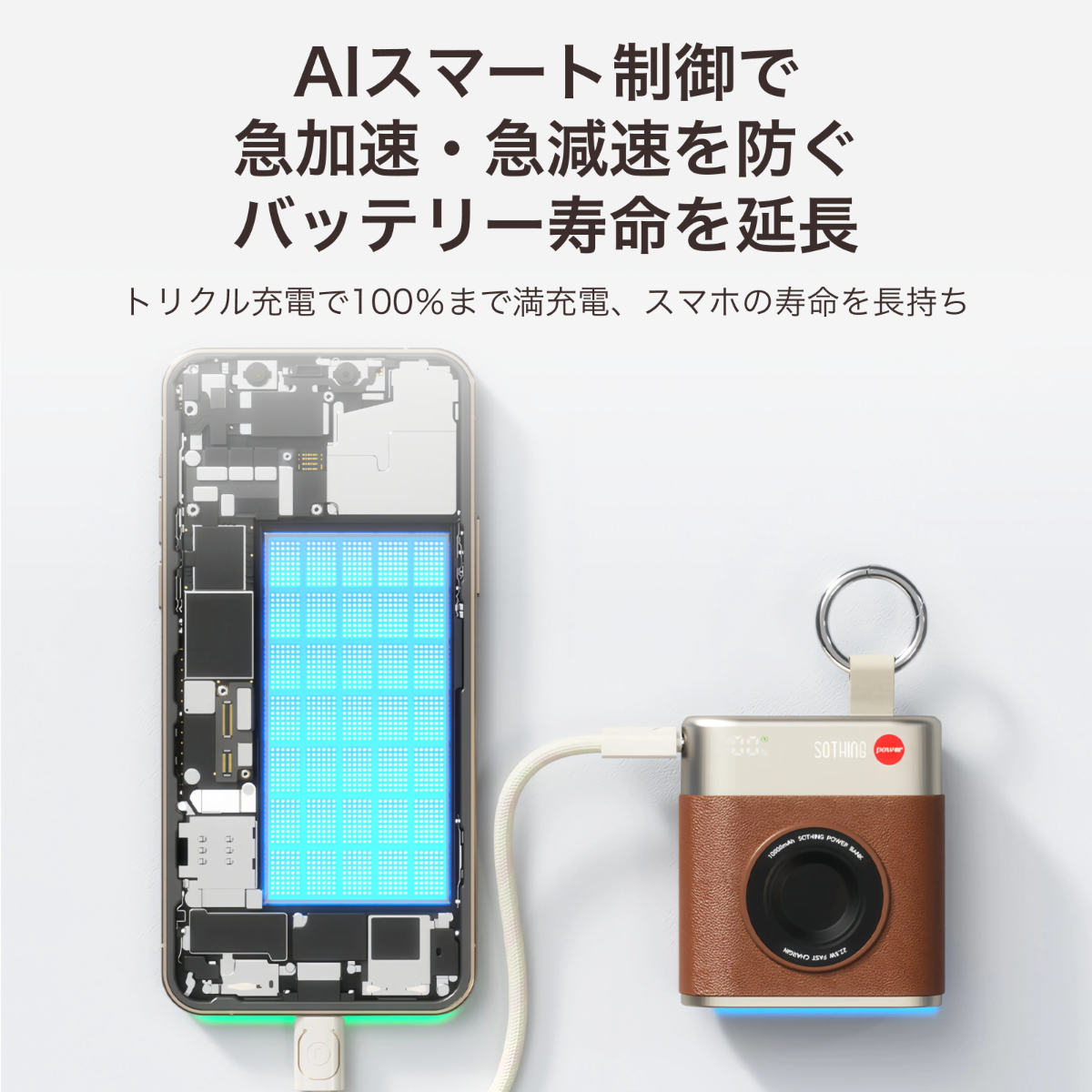 Sothing 復古相機造型行動電源｜隱藏式充電線．10000mAh大容量．AI智能溫控散熱．3C安全認證｜三色可選