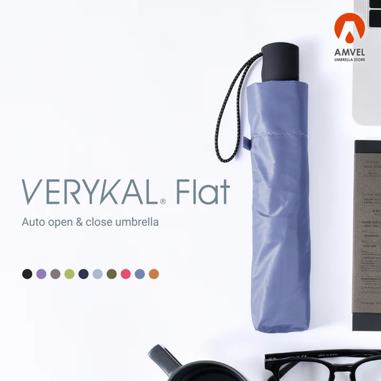 日本 Amvel VERYKAL Flat 超薄輕便自動開合傘｜180g 極輕量 · 扁平設計易入包 · 混合框架 15m/s 抗風 · Easy-Dry 奈米防水｜Ultra-Slim Automatic Umbrella