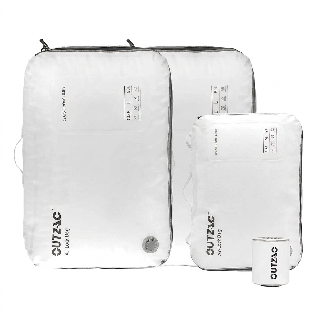 OUTZAC Pump X AIR LOCK BAG｜終極真空收納袋系統・60 秒壓縮 90% 空間・21L 大容量・可重複使用・防水防霉｜Travel Vacuum Storage Bag