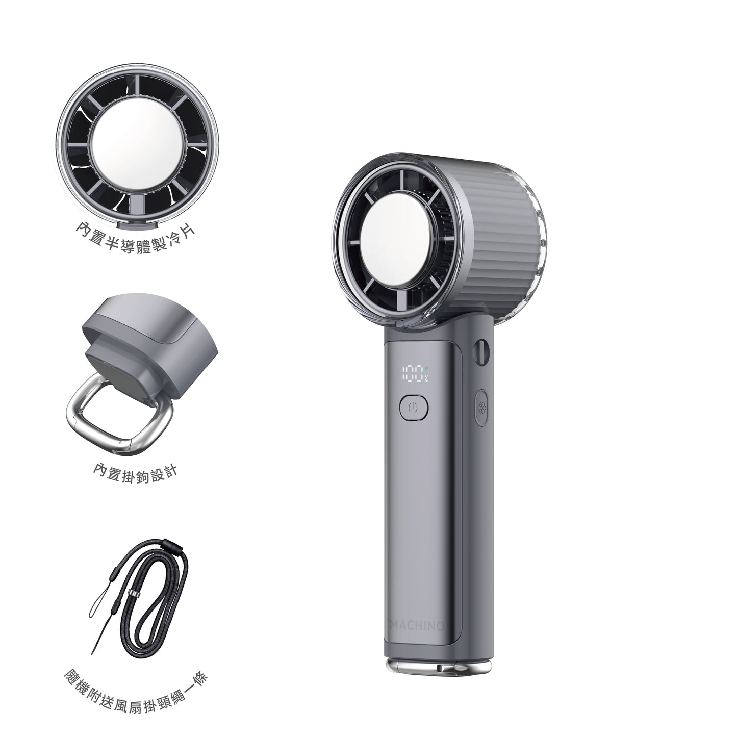 MACHINO M16 Foldable Cooling Handheld Fan | 100 Speeds | Ice Compress Cooling | 5000mAh | Handheld, Neck-mounted, and Desk Use