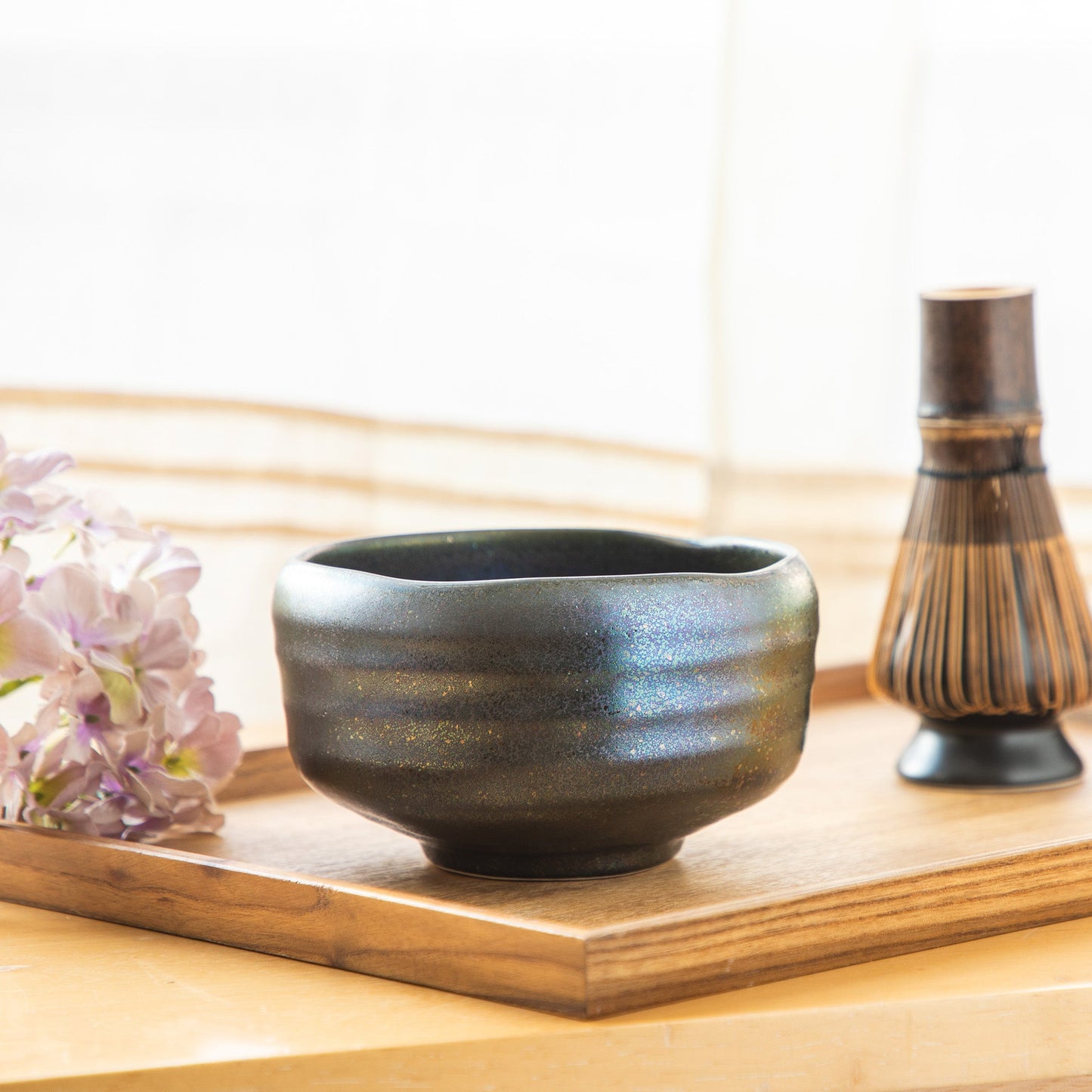 日本Asayu Sazanami 抹茶碗｜流光藍金釉 × 侘寂窯變質感 | 日式美學 | 職人手作
