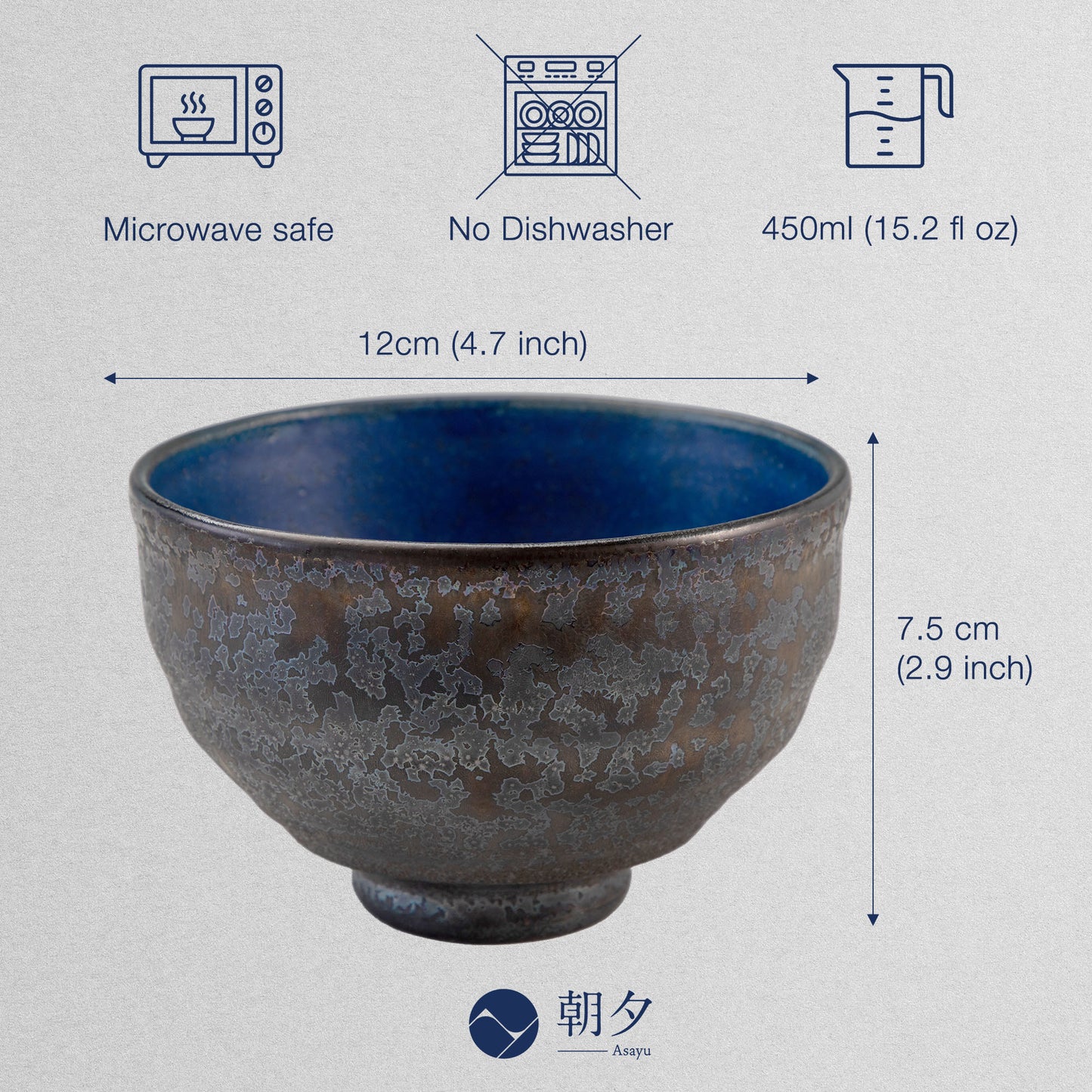 日本Asayu Kurogane Blue 抹茶碗｜深藍釉面 × 鐵鏽金屬質感 | 日式美學 | 職人手作