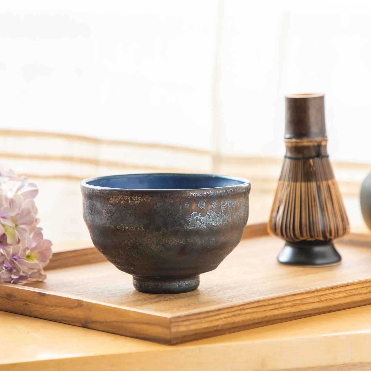 日本Asayu Kurogane Blue 抹茶碗｜深藍釉面 × 鐵鏽金屬質感 | 日式美學 | 職人手作