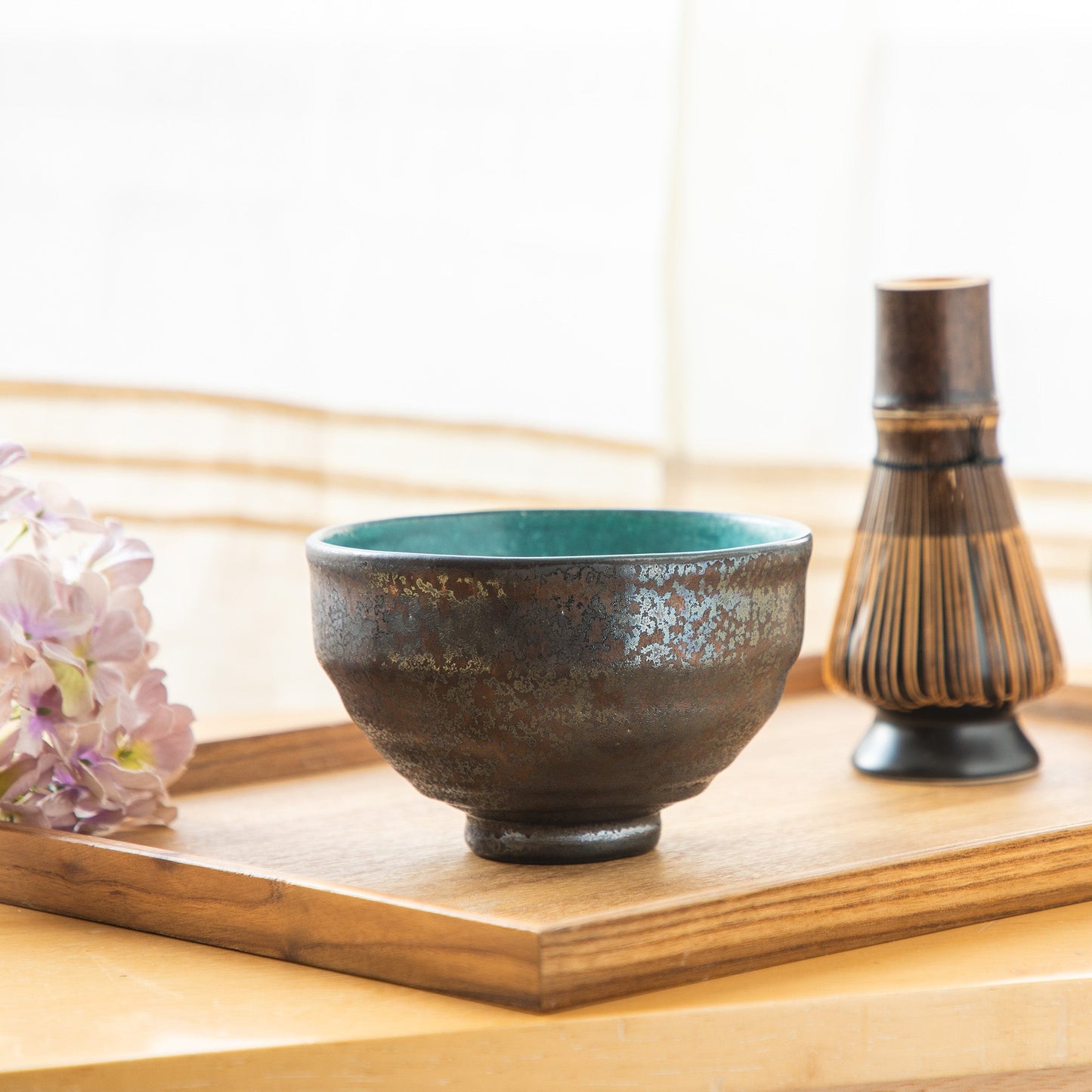 日本Asayu Kurogane Turquoise 抹茶碗｜湖水藍釉 × 鐵鏽金屬質感 | 日式美學 | 職人手作