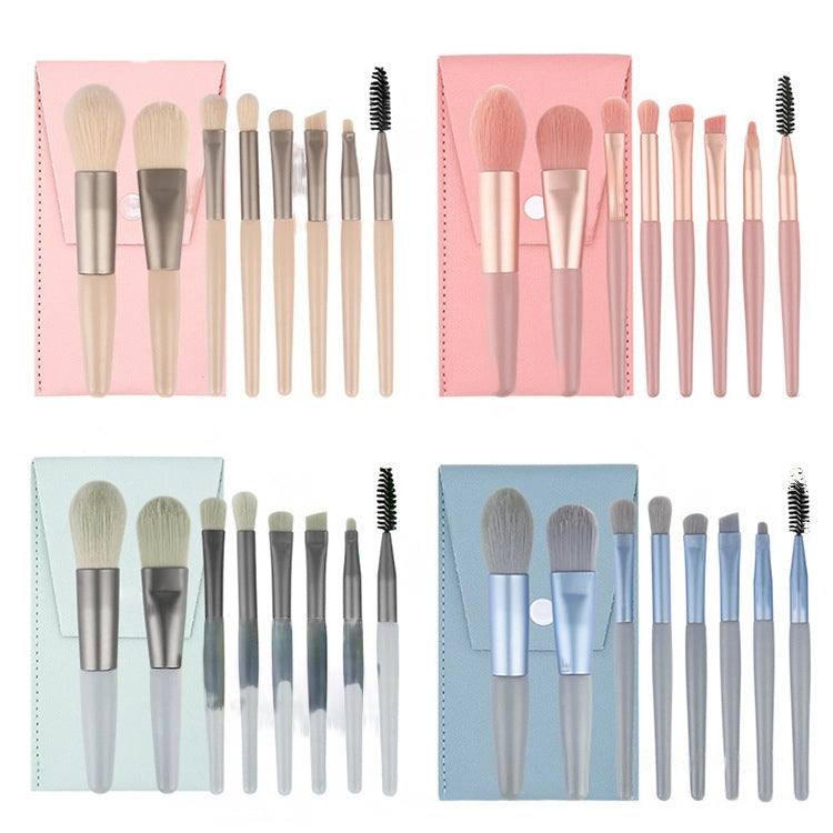 LOUISA 8-Piece Makeup Brush Set (Random Color) with Leather Pouch