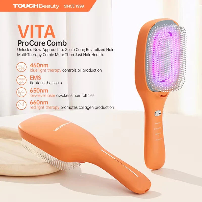 VITA 光能養髮梳｜650nm 低能量雷射 + 460nm 藍光 + 660nm 紅光 + EMS + 1,000 萬負離子 · 四模式頭皮護理