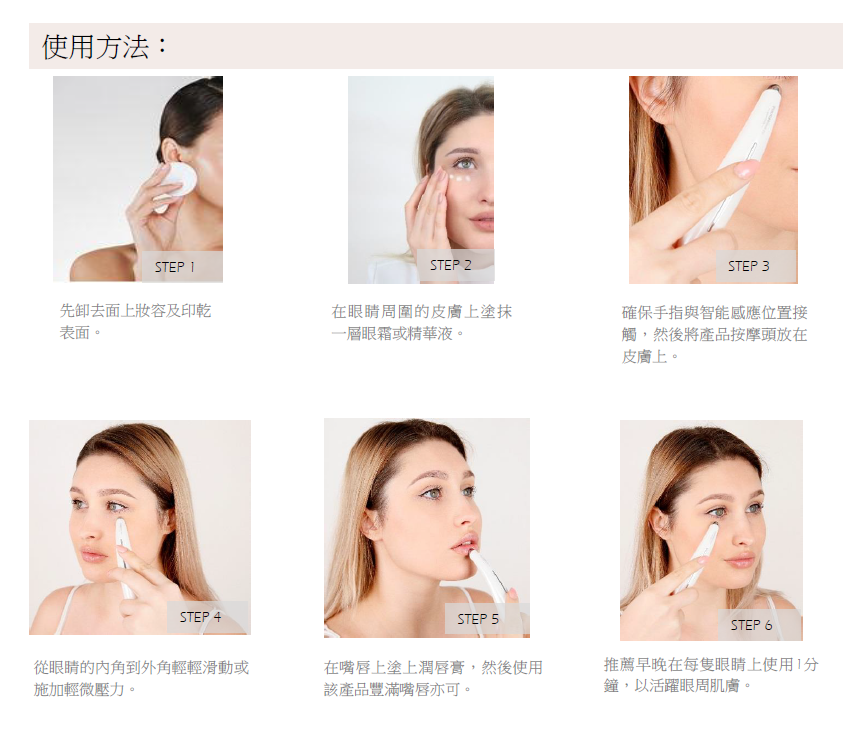 熱感美眼儀｜40° 微溫暖敷 + 聲波振動雙效 · 仿生指尖按摩頭無縫貼合眼周 · 智能觸感感應開關專利設計 · 淡化黑眼圈眼袋消退浮腫 · 深層導入眼霜精華 · 白色 / 粉色可選 · 旅行便攜附保護蓋 | Sonic Eye Device