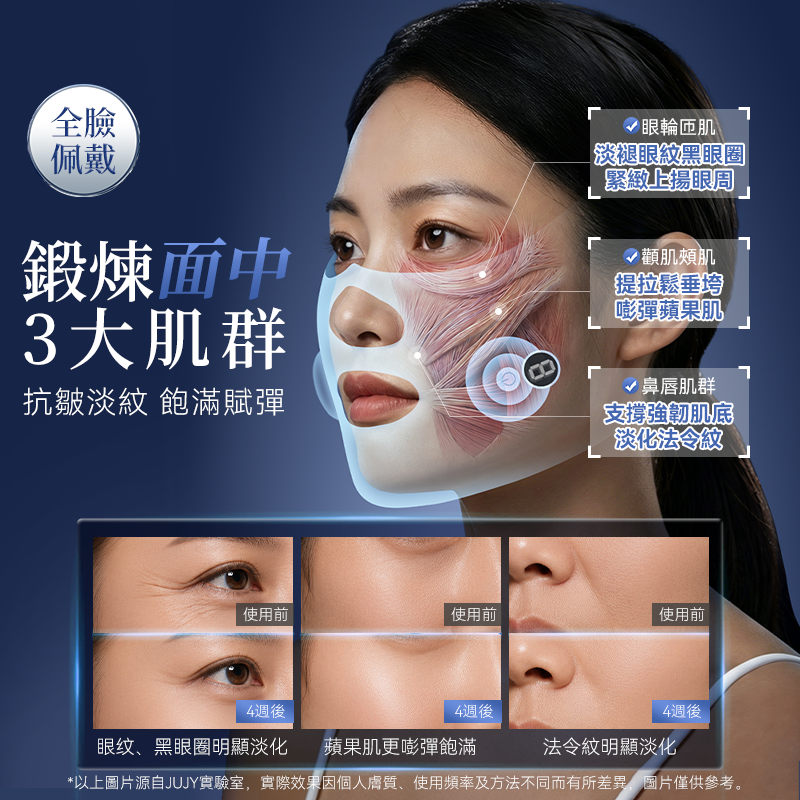 JUJY Wearable EMS+TENS Contouring Beauty Mask | 3D High-Elastic Fit · 6 Modes & 9 Intensity Levels