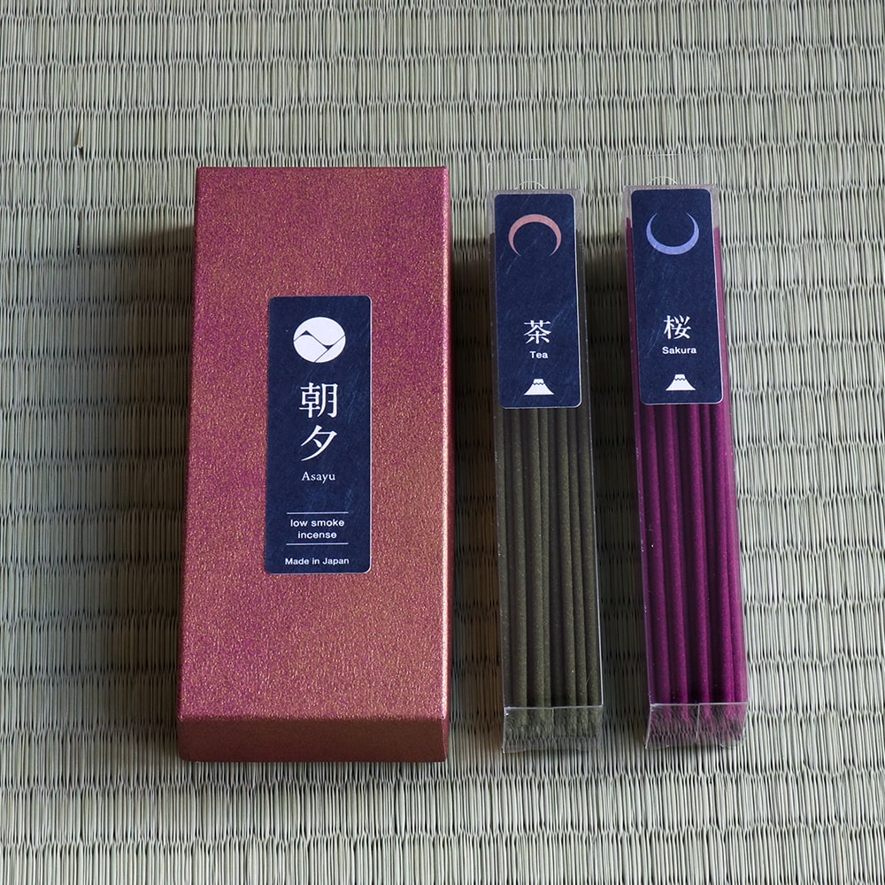 日本Asayu靜岡・富士山麓 【日本香味組合 - 綠茶& 櫻花】  低煙線香 40克 | 頂級茶葉 | 醇厚回甘