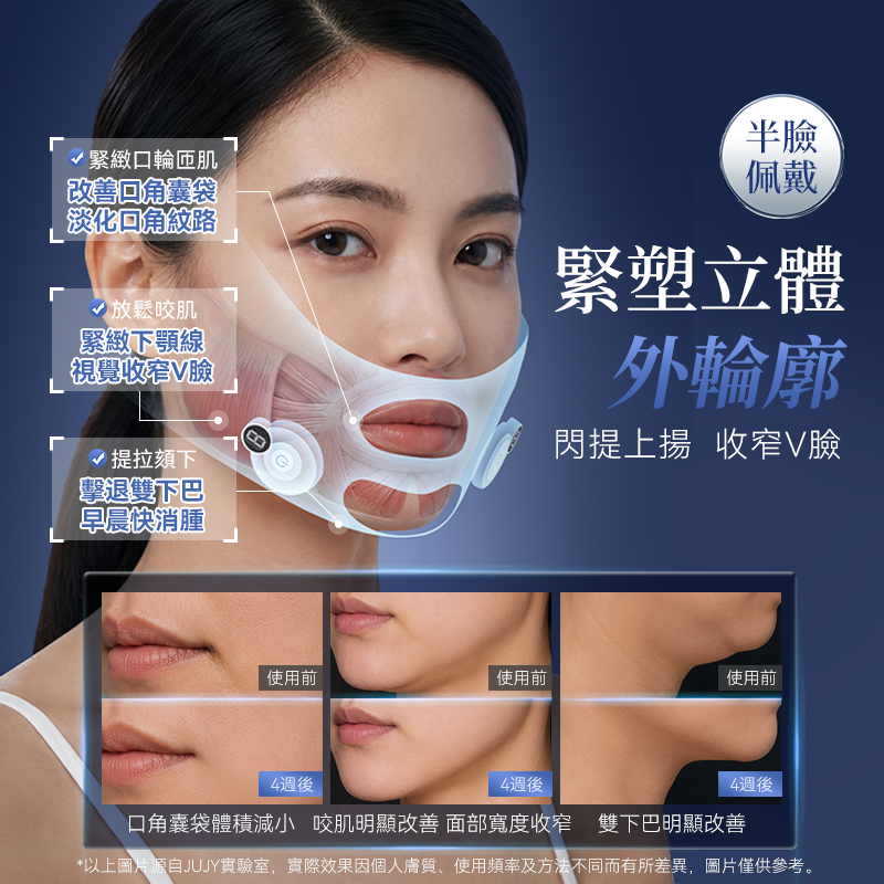 JUJY Wearable EMS+TENS Contouring Beauty Mask | 3D High-Elastic Fit · 6 Modes & 9 Intensity Levels