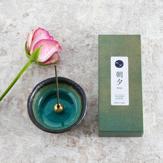 日本Asayu 兵庫縣 [ 花香系列（茉莉花&薔薇 ） + 迷你藍寶石香座 ] 低煙線香禮盒套裝 | 職人手工 | 禪意美學