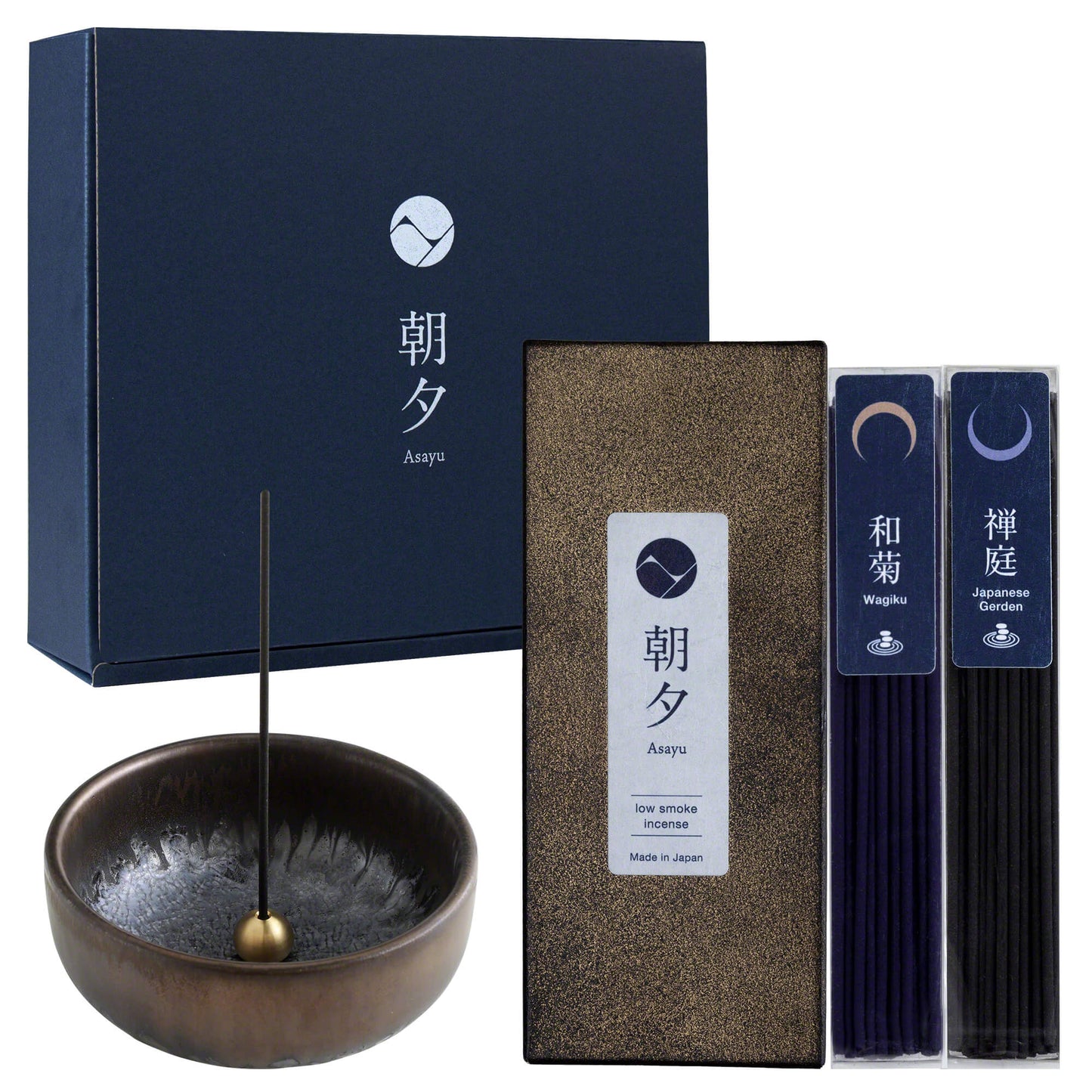 日本Asayu 兵庫縣 [ 禪意系列 (禪庭&和菊) + 禪宗香座 ] 低煙線香禮盒套装 | 職人手工 | 禪意美學