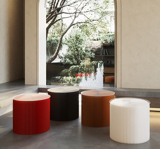 風琴圓桌 │ 風琴牛皮紙折疊家具 | ihpaper（一套兩件）