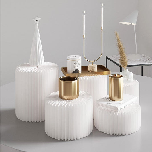 【即將推出】台面圓柱微展台 │ 風琴牛皮紙折疊家具 | ihpaper