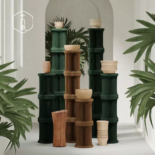 Bamboo Island Display Shelves | Organ Kraft Paper Folding Furniture | ihpaper (Set of Two)