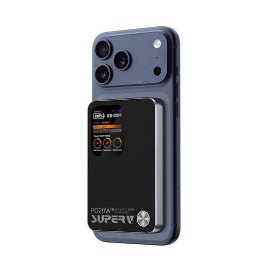 SUPERV Real-time Temperature Monitoring 20W 10000mAh Magnetic Power Bank with Display Global Exclusive QR Code CCC Certified Version Fly-on Compliant
