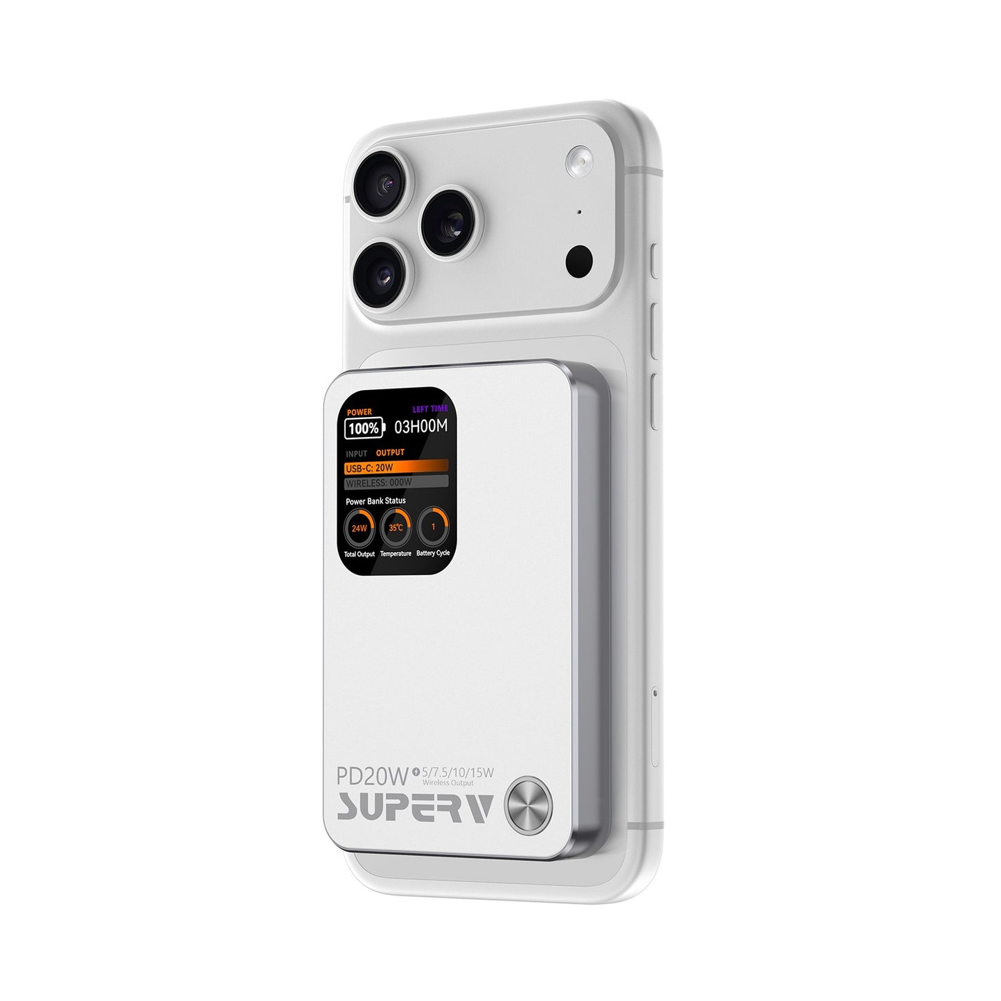 SUPERV Real-time Temperature Monitoring 20W 10000mAh Magnetic Power Bank with Display Global Exclusive QR Code CCC Certified Version Fly-on Compliant