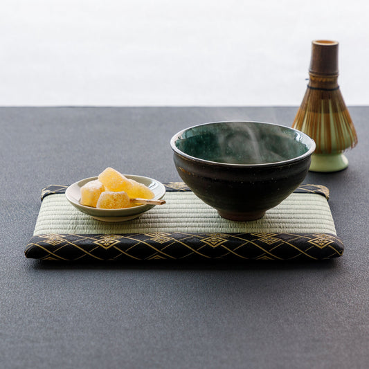 Asayu Japanese Mini Tatami Mat | Handwoven Natural Rush Grass | Black or Blue